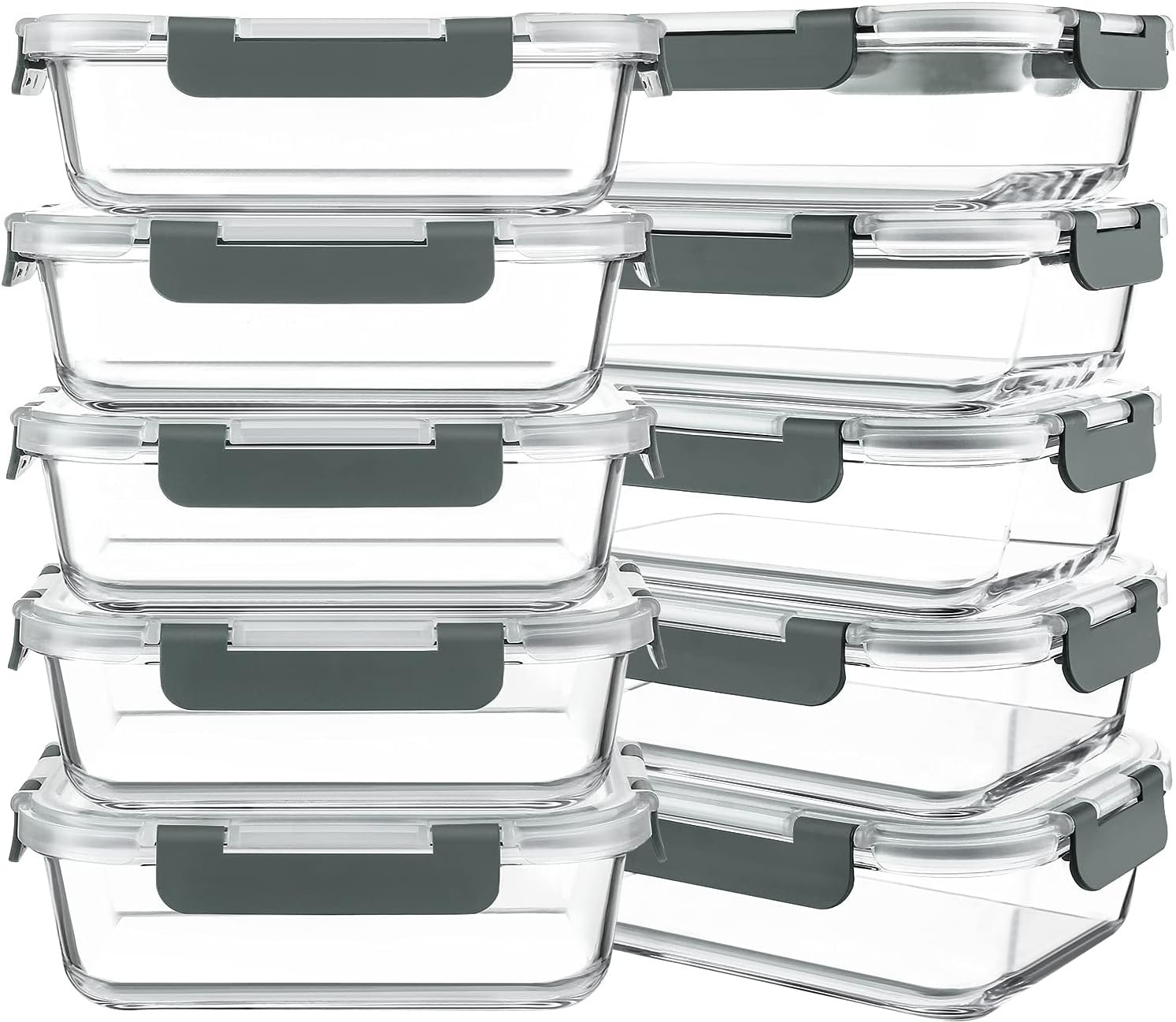 10 Packs 30 oz Glass Meal Prep Containers,Glass Food Storage Containers with Lids。